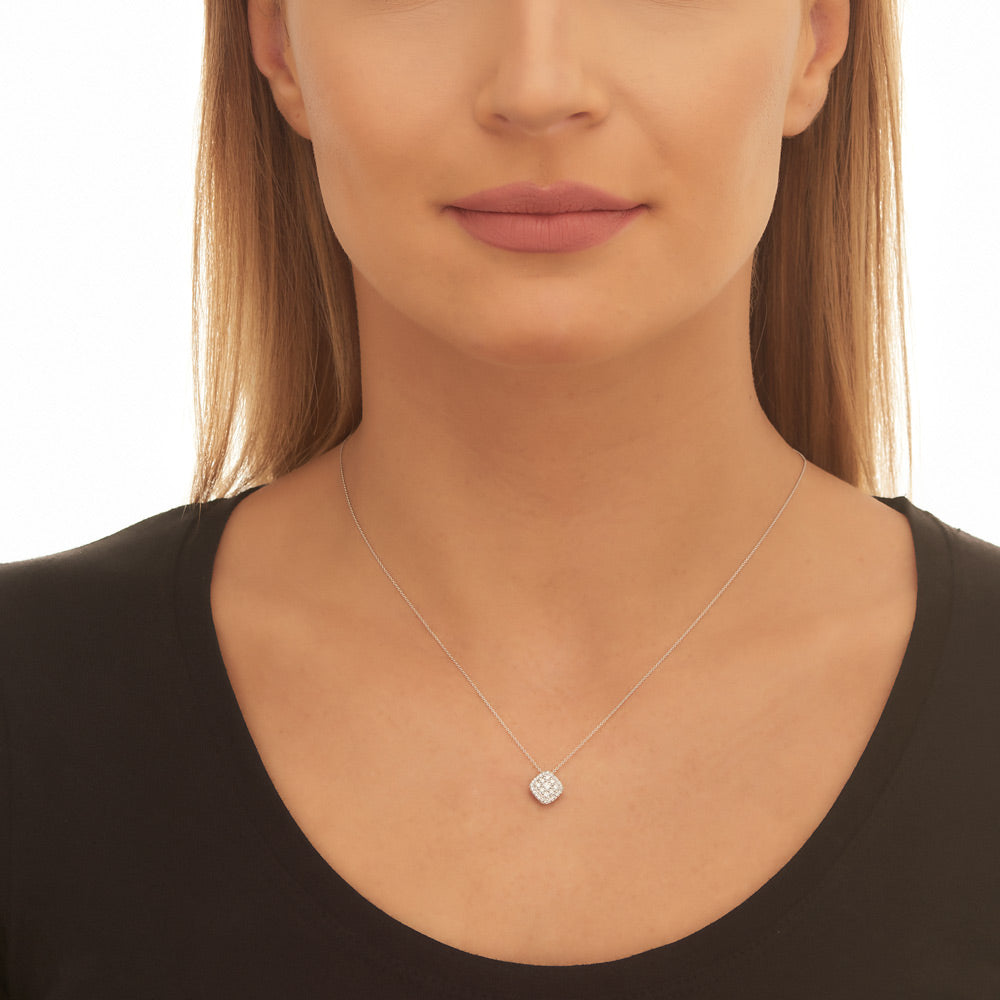Cushion shape 0.25ct cluster diamond pendant in 18K white gold