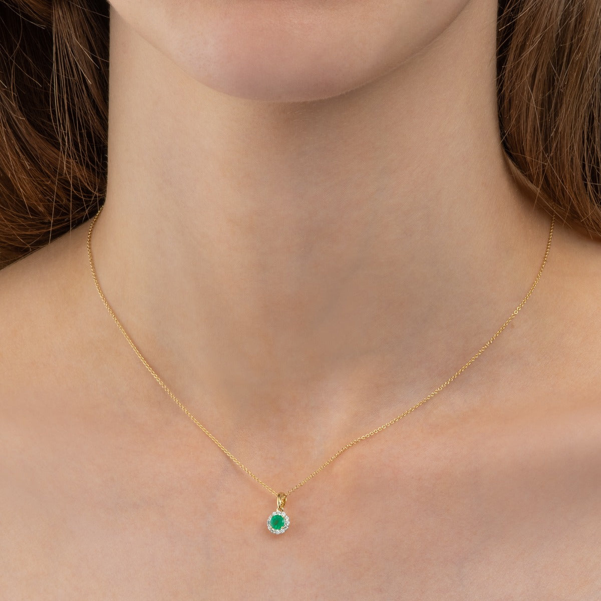 Green emerald halo necklace