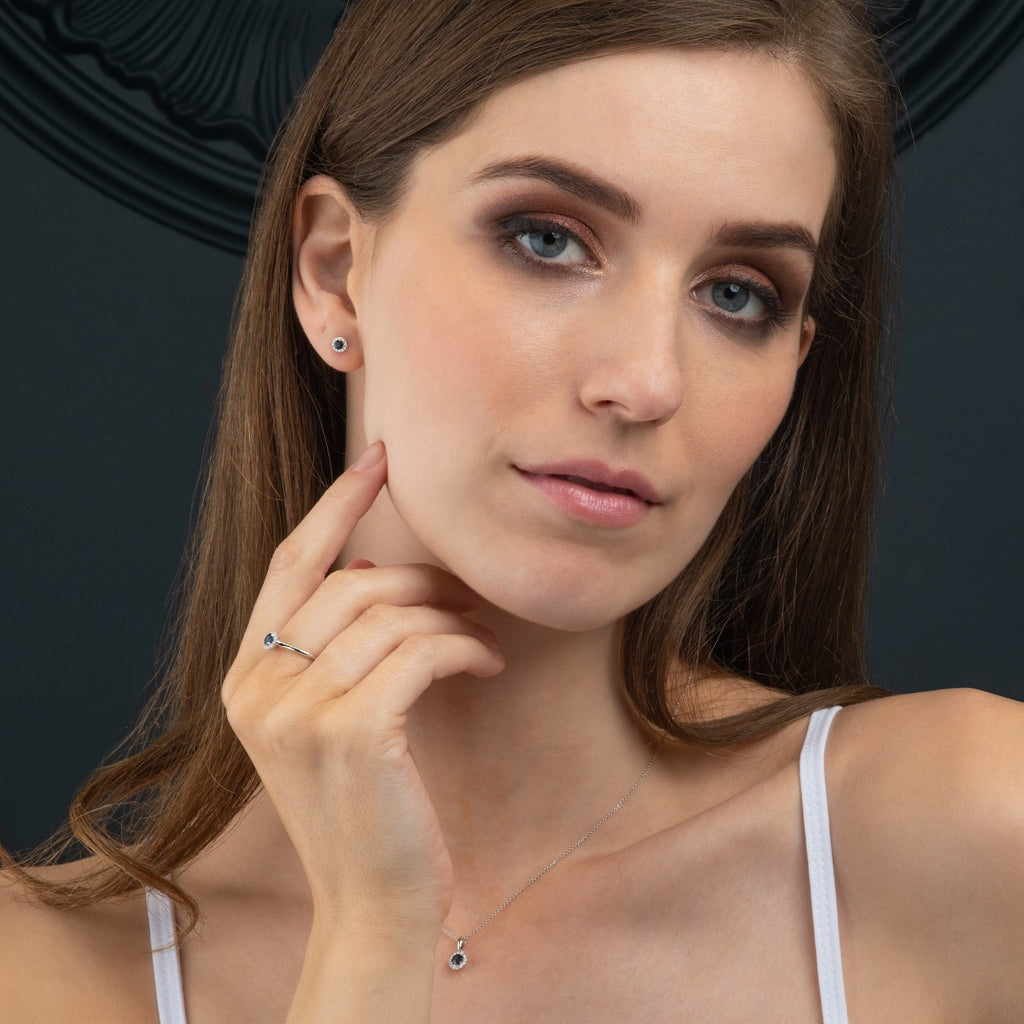 Sapphire Ring 0.42ct Blue Sapphire & 0.09ct Diamonds 9K White Gold