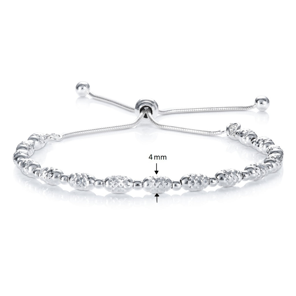 Ladies Sterling Silver Bracelet with Diamond Cut Beads