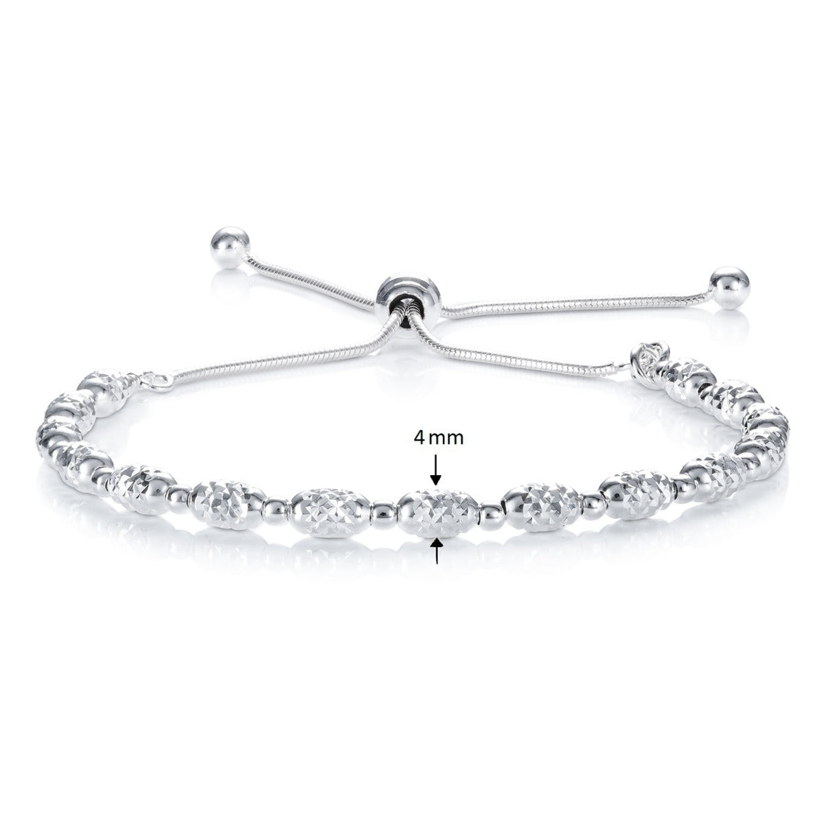 Ladies Sterling Silver Bracelet with Diamond Cut Beads