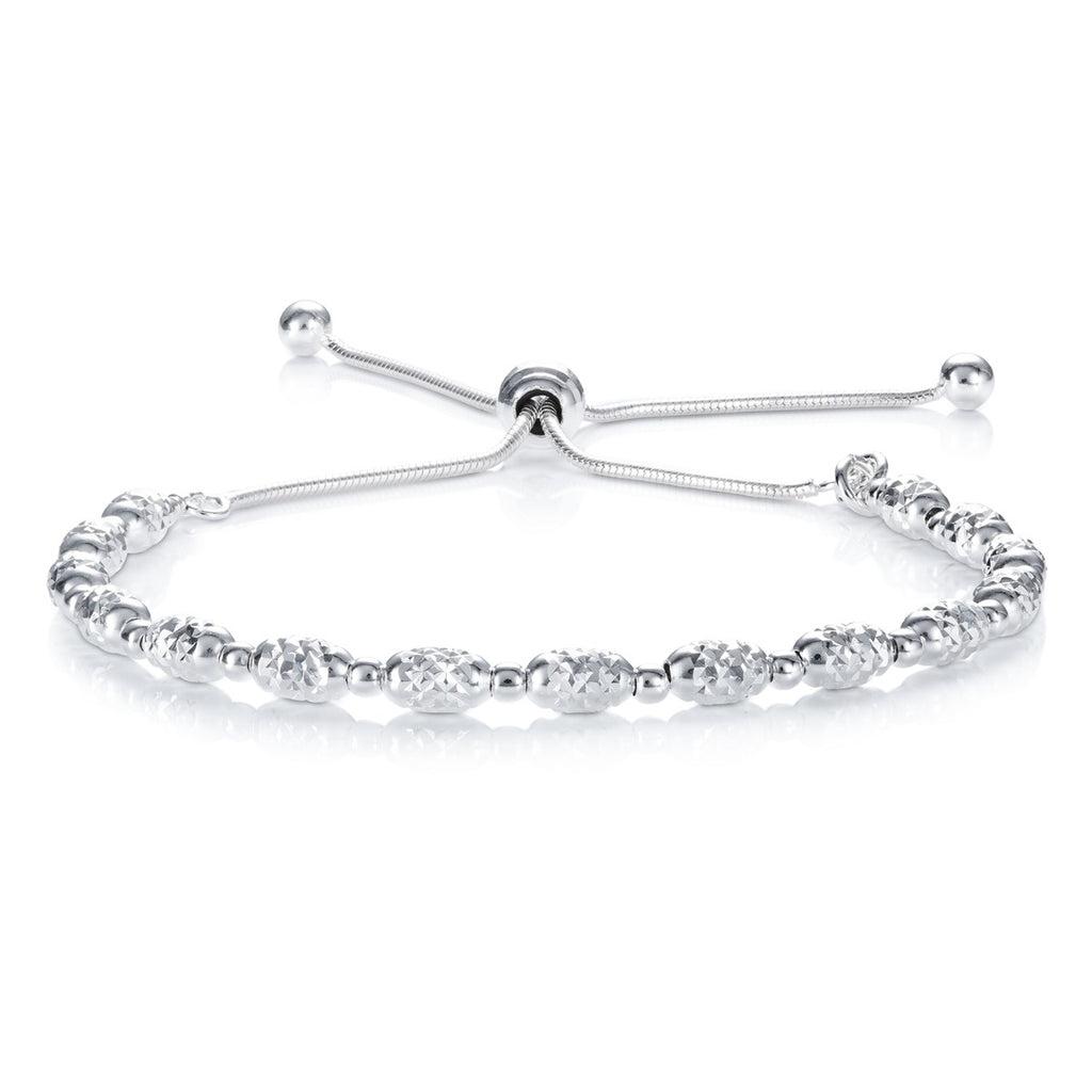 Ladies Sterling Silver Bracelet with Diamond Cut Beads