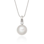 Pearl Pendant Necklace With 0.05ct Diamond 9K White Gold