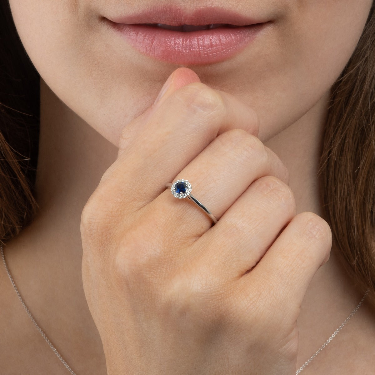 Sapphire Ring 0.42ct Blue Sapphire & 0.09ct Diamonds 9K White Gold