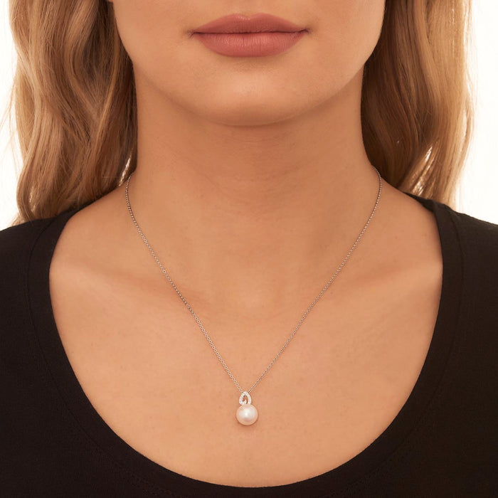 Freshwater Single Pearl Drop Pendant 0.06ct Diamond 9K White Gold