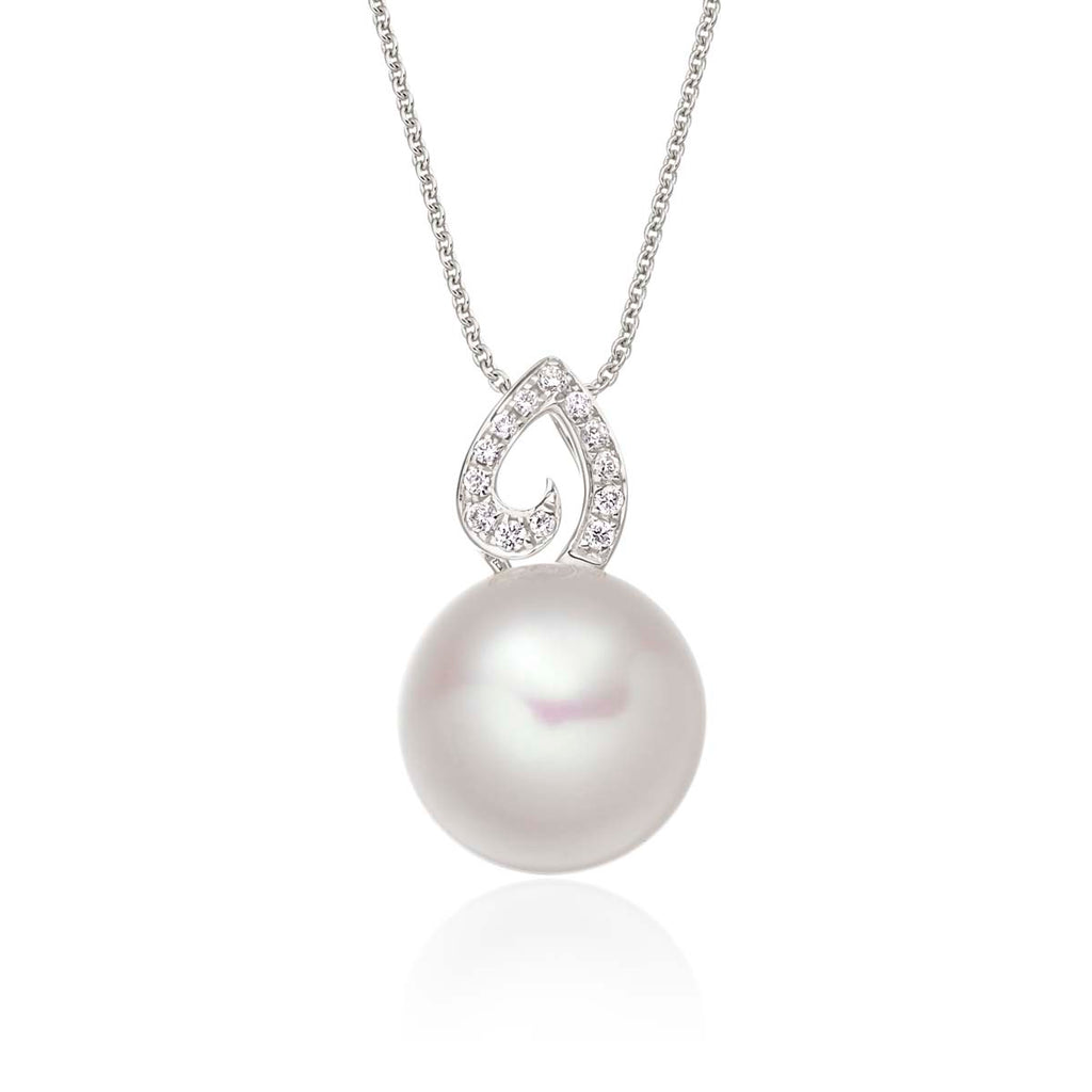 Pearl Pendant With 0.06ct Diamond 9K White Gold
