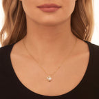Pearl Pendant With 0.08ct Diamond Leaf 9K Yellow Gold