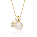 Pearl Pendant With 0.08ct Diamond Leaf 9K Yellow Gold