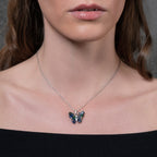 Sterling Silver Black Butterfly Pendant Necklace Coloured Stones