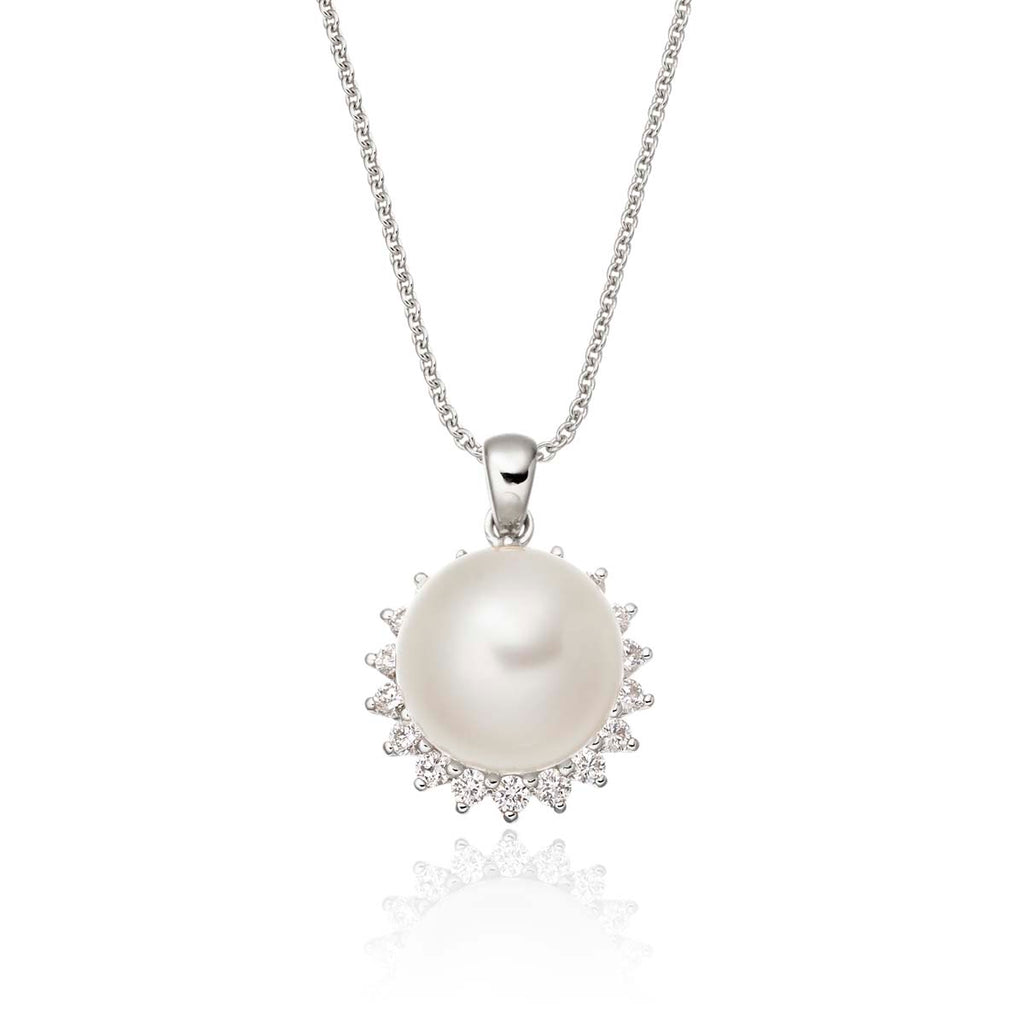 Pearl Pendant Necklace With 0.17ct Diamond 18K White Gold