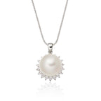 Pearl Pendant Necklace With 0.17ct Diamond 18K White Gold