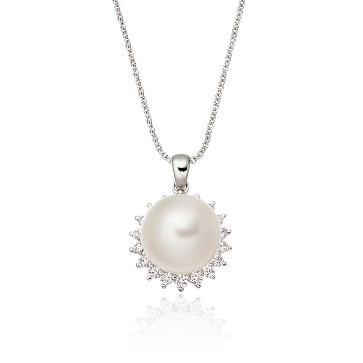 Pearl Pendant Necklace With 0.17ct Diamond 18K White Gold