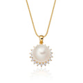 Pearl Pendant Necklace With 0.17ct Diamond Halo 18K Yellow Gold