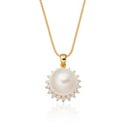 Pearl Pendant Necklace With 0.17ct Diamond Halo 9K Yellow Gold