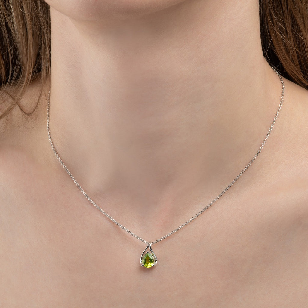 Teardrop Peridot Pendant Necklace in Sterling Silver
