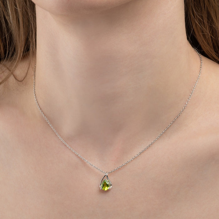 Teardrop Peridot Pendant Necklace in Sterling Silver
