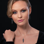 Sterling Silver Long Black Angel Wings Earrings