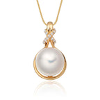 Pearl Pendant Necklace With 0.06ct Diamond 9K Yellow Gold