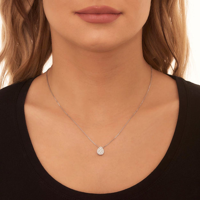 Pear Shape 0.25ct Cluster Diamond Pendant In 18K White Gold