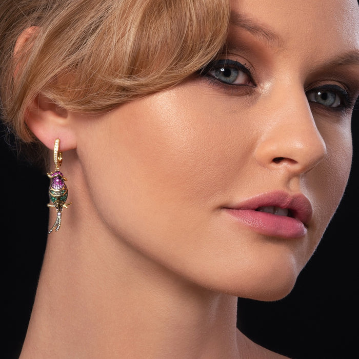 Gold Plated Colourful Parrot Drog Earrings