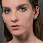 Large Round Blue Topaz Stud Earrings in Sterling Silver