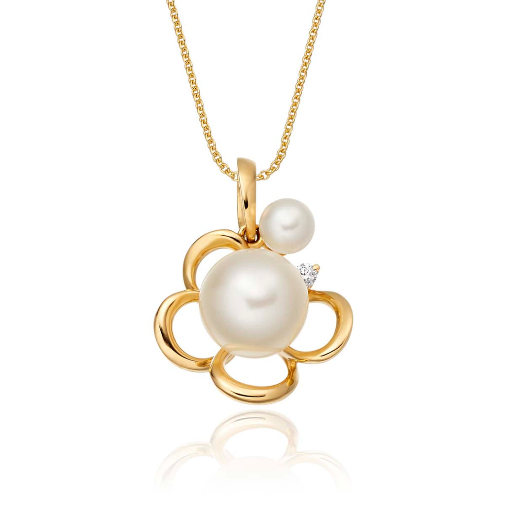 Pearl Pendant Necklace With 0.02ct Diamond 18K Yellow Gold