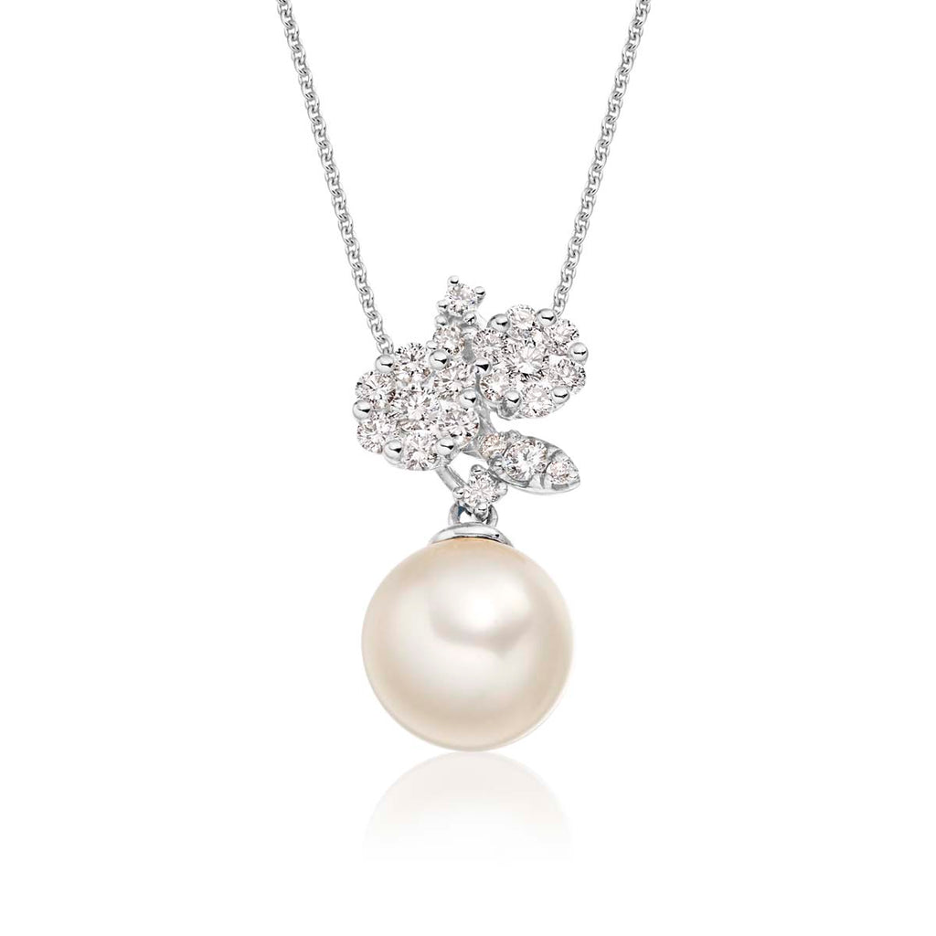 Pearl Pendant Necklace With 0.29ct Diamond 18K White Gold 
