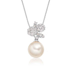 Pearl Pendant Necklace With 0.29ct Diamond 9K White Gold