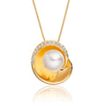Bowl freshwater pearl and diamond pendant in 18K yellow gold