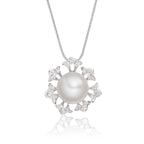 Starburst Freshwater pearl & diamond pendant in 18K white gold