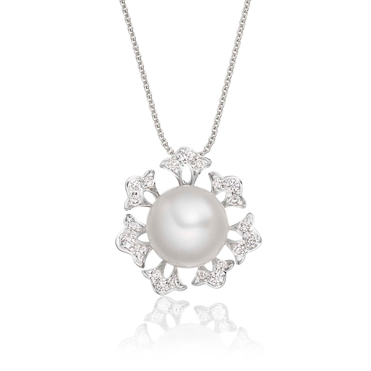 Starburst Freshwater pearl & diamond pendant in 18K white gold