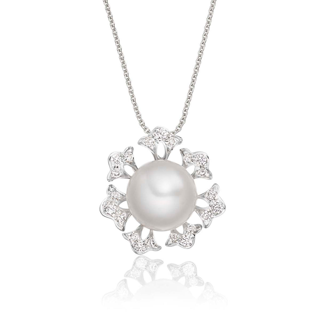 Starburst Freshwater pearl & diamond pendant in 9K white gold