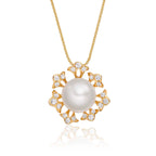 Starburst Freshwater pearl & diamond pendant in 18K yellow gold
