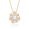 Starburst Freshwater pearl & diamond pendant in 9K yellow gold