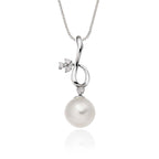 Freshwater pearl drop with 0.04ct diamond pendant in 18K white gold