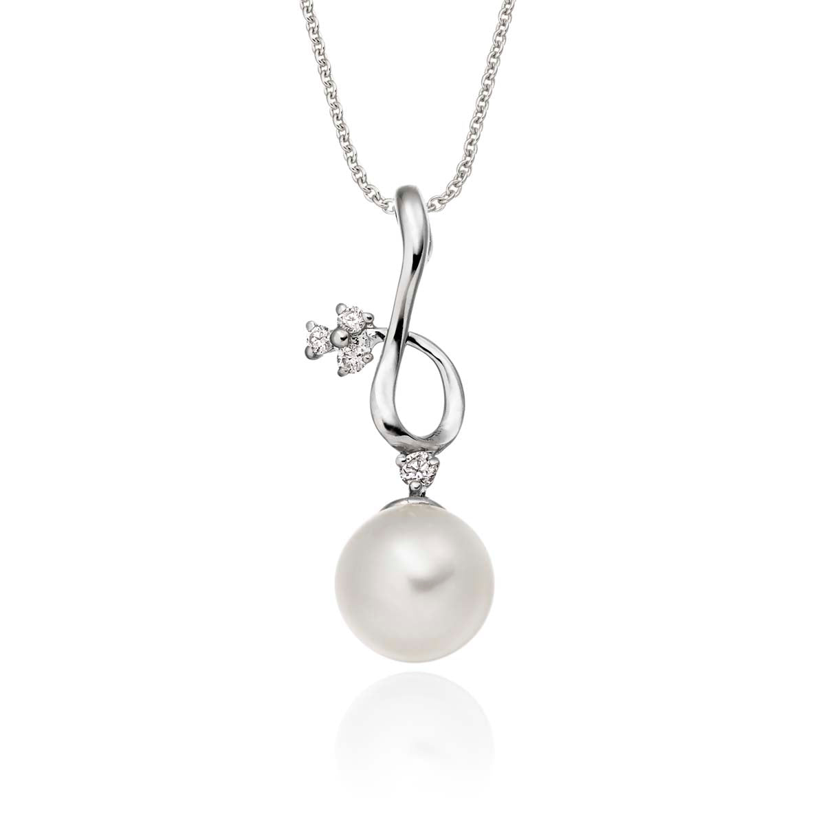 Freshwater pearl drop with 0.04ct diamond pendant in 9K white gold