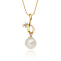 Freshwater pearl drop with 0.04ct diamond pendant in 9K yellow gold