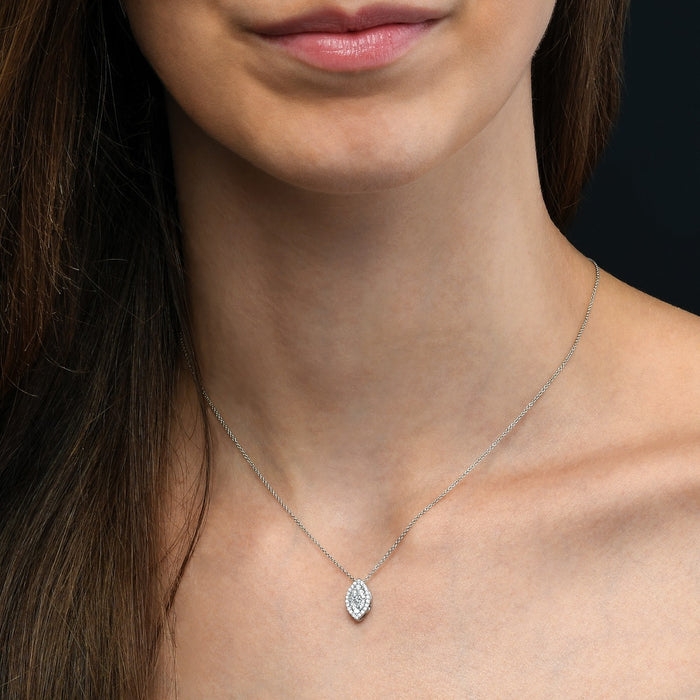 Marquise Shape 0.30ct Cluster Diamond Pendant In 9K White Gold