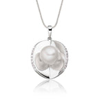 Oyster freshwater pearl & diamond pendant in 18K white gold