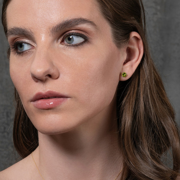 2ct Peridot Solitaire Stud Earrings In 9K Yellow Gold