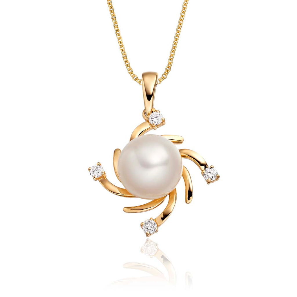 Freshwater pearl with 0.09ct diamond pendant in 18K yellow gold