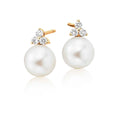 Freshwater pearl & diamond trilogy studs in 18K yellow gold