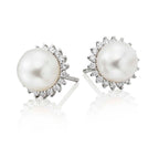 Halo Freshwater pearl & diamond studs in 9K white gold