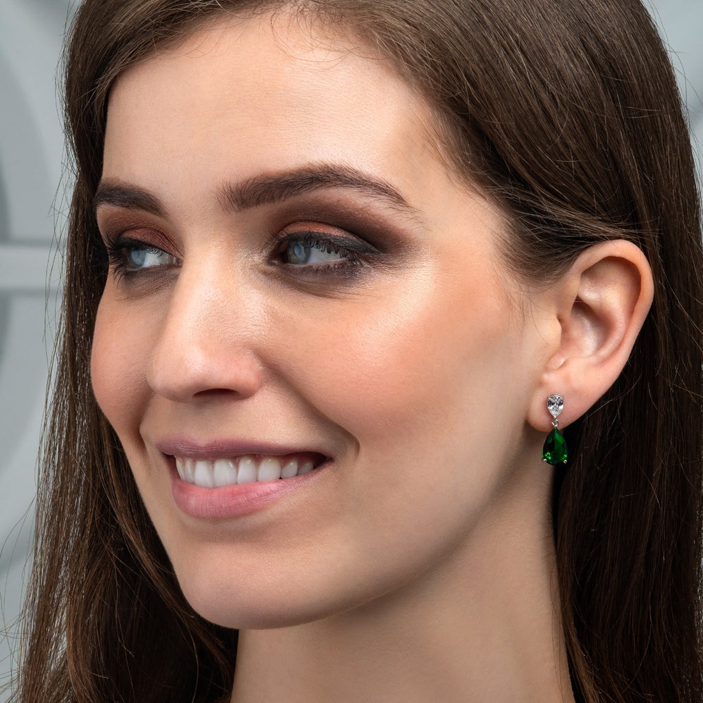 Green Drop Earrings for Women in 925 Sterling Silver