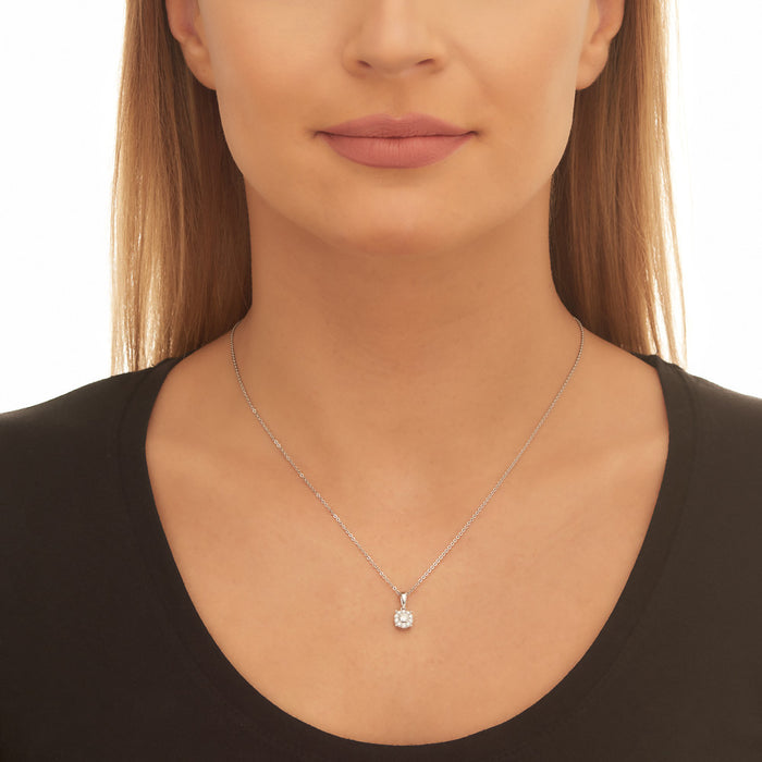 Halo Style 0.25ct Cluster Diamond Pendant In 9K White Gold