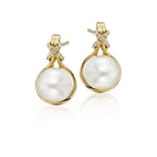 Vintage Freshwater pearl & diamond studs in 9K yellow gold