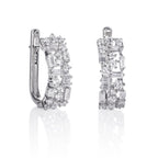 Sterling Silver Hoop Earrings with Round and Baguette Cubic Zirconia Stones