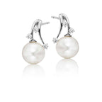 Trinity Freshwater pearl & diamond earrings in 18K white gold