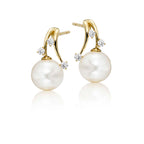 Trinity Freshwater pearl & diamond earrings in 18K yellow gold