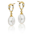 Infinity Freshwater pearl & diamond earrings in 18K yellow gold